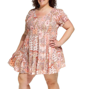 Women's Angie Smocked Bodice Babydoll Dress 2X Ivory