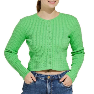 Women's By Together Cardigan Cable Knit Button Front Medium Green