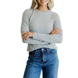 Women's Mikarose Ribbed Long Sleeve T-Shirt XSmall Heather Grey