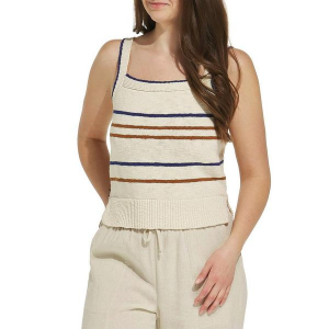 Women's SUNDAY EDITION Knit Stripe Square Neck Tank Top Medium Cream Multi