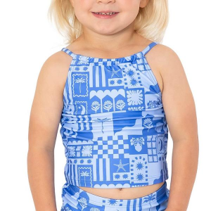 Girls' Janela Bay High Neck Crop Swim Tankini 6/7 Periwinkle Patch