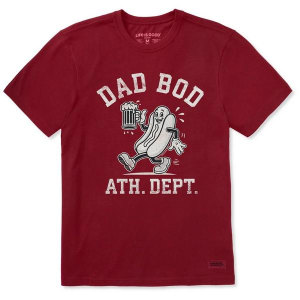 Men's Life is Good Dad Bod Mascot Hotdog Crusher-Lite T-Shirt Medium Red
