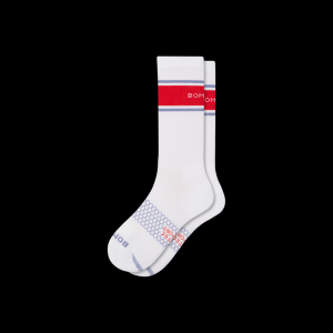 Bombas Stripe Block Sport Crew Socks Large Crimson Stripe