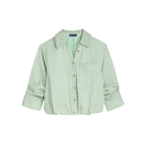 Women's Democracy Smocked Bubble Hem 3/4 Sleeve Button Up Shirt Small Light Meadow
