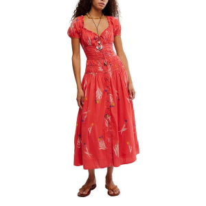 Women's Free People Complete Me Midi Dress Small Coral Combo