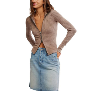 Women's Free People Cardigan We The Free Brunch Girl Zip-Up XSmall Dusted Cocoa
