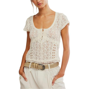 Women's Free People Claro Lace Shirt Small Whisper White