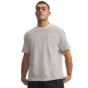 Men's Under Armour Icon SW Terry Stripe T-Shirt Small Summit White/Midnight Navy/Black