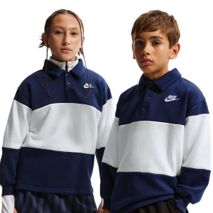 Kids' Nike Sportswear Club Long Sleeve Polo XSmall Midnight Navy/Sail/White/White