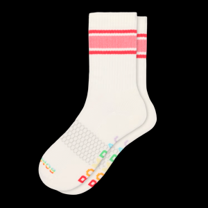 Bombas Pride Vintage Colorblock and Logo Mid Calf Socks Large Tropic Guava