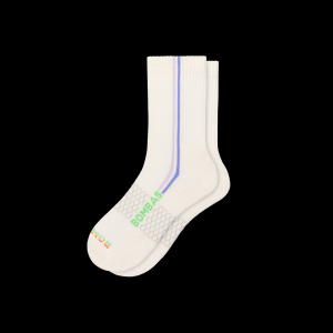 Men's Bombas Pride Side Double Stripes w/ Logo Mid Calf Socks Large Soft Orchid