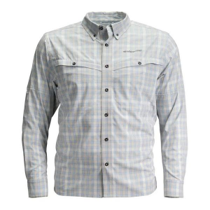 Men's Whitewater Rapids Plaid Long Sleeve Button Up Shirt Medium Shade Blue Stripe