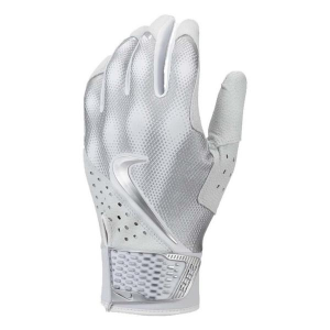 Men's Nike Alpha Elite Baseball Batting Gloves White Silver Medium