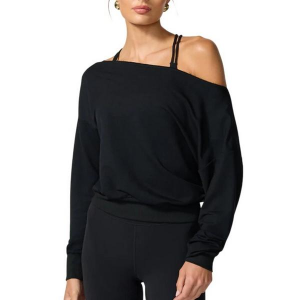 Women's MPG Sport Cozy Fleece Flashdance Crewneck Sweatshirt XLarge Black