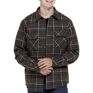 Men's Hallstatt Apparel Wool Brawny Plaid Long Sleeve Button Up Shirt Medium Dark Brown