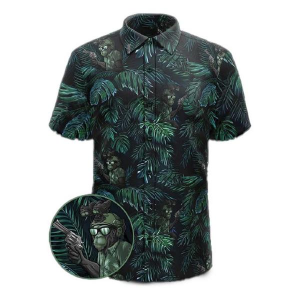Men's Retro Rifle Chill Chimp Button Up Shirt Medium Green