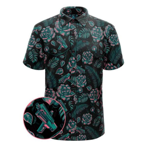 Men's Retro Rifle Shotgun Safari Button Up Shirt Medium Black