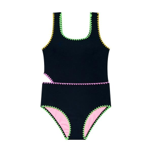 Girls' Beach Lingo Color Coded Cutout Whipstitch One Piece Swimsuit 8 Black