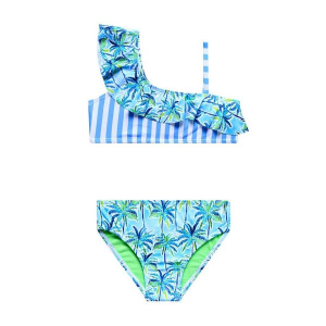 Girls' Beach Lingo Palm Paradise Ruffle Swim Bikini Set 6/7 Blue