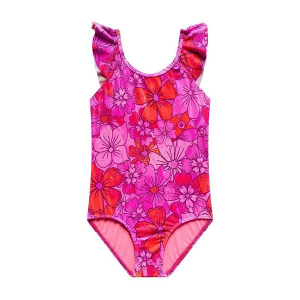 Girls' Beach Lingo Sweet & Spicy Ruffle Strap One Piece Swimsuit 4/5 Pink