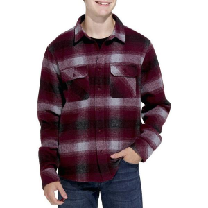 Men's Hallstatt Apparel Wool Brawny Plaid Long Sleeve Button Up Shirt Medium Maroon