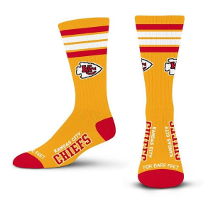 For Bare Feet Kansas City Chiefs 4 Stripe Deuce Crew Socks