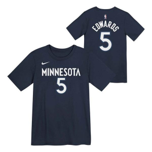 Kids' Minnesota Timberwolves Anthony Edwards #5 Icon Edition Name & Number Nike T-Shirt 4 Navy