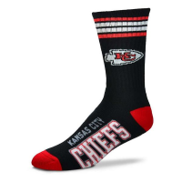 For Bare Feet Kansas City Chiefs 4 Stripe Deuce Crew Socks