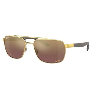 Ray-Ban RB3701 Sunglasses with Gold and Matte Brown Frame and Purple/Gold Mirror Chromance Lenses
