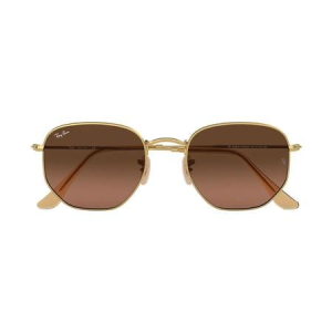 Ray-Ban Hexagonal Flat Lens with Polished Gold Frame and Brown Gradient Lenses