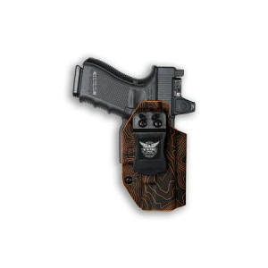 We The People IWB Red Dot Optic Cut Right Hand Holster for Smith and Wesson M&P Shield, M2.0, Plus - Orange Topographic Map
