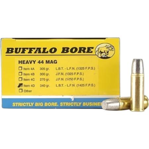 Buffalo Bore Heavy Strictly Business 44Rem Mag +P+ 340gr Lead Flat Nose 20 Per Box/12 Case