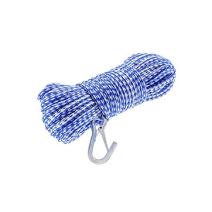 Attwood Hollow Braided Polypropylene Anchor Line with Spring Hook, 1/4 Inch x 100 Foot, Blue/White
