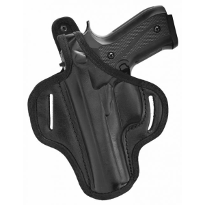 Black / Left Premium OWB Thumb Break Leather Belt Holster Fits S&W SHIELD M2.0 9mm w/Thumb Safety, Red Laser - Akar