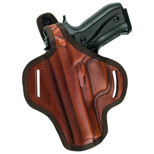 Brown / Left Premium OWB Thumb Break Leather Belt Holster Fits S&W SHIELD M2.0 9mm w/Thumb Safety, Red Laser - Akar