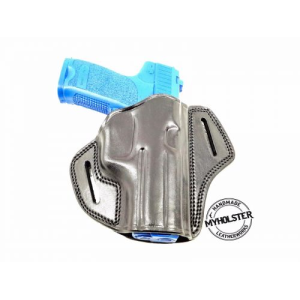 Black WB Open Top Concealable Leather Belt Holster Compatible W/ Canik METE MC9 - S&W