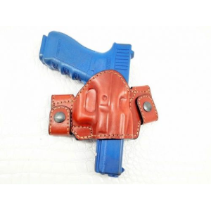 Brown / SHORT OWB Snap-On Leather Open Top Holster Compatible w/ Tanfoglio FT-9 FS Sport - Myholster