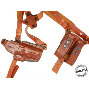 Brown Premium Leather Shoulder Holster System Horizontal Carry Double Mag Pouch Compatible w/ Sig Sauer P226R DAK W/R - Myholster