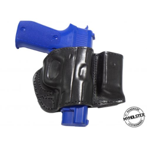 Black Holster and Mag Pouch Combo - OWB Leather Belt Holster Fits Sig Sauer P226R DAK W/RAILS - Myholster