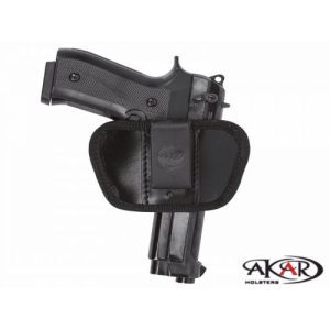 Black IWB/OWB Leather Belt Holster Compact Concealed Carry Compatible w/ Walther PPK/S - Akar