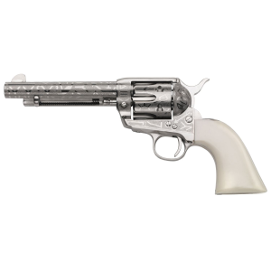 Taylors & Company 200061 1873 Cattle Brand 45 Colt (LC) Caliber with 5.50 in Barrel, 6rd Capacity Cylinder, Overall Nickel-Plated Engraved Finish Steel & Ivory Synthetic Grip , Revolver