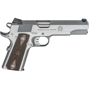 Springfield Armory PX9419S 1911 Garrison 9mm Luger 9+1, 5 in Stainless Match Grade Steel Barrel, Salt Bluing/Stainless Serrated Steel Slide, Stainless Steel Frame w/Beavertail, Thin-Line Wood Grip, Right Hand, Pistol