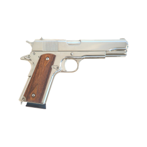Cimarron 1911A1, Semi-automatic, 1911, Metal Frame Pistol, Full Size, 45ACP, 5 in Barrel, Steel, Nickel Finish, Wood Grips, Fixed Sights, 8 Rounds, 1 Magazine 1911N00