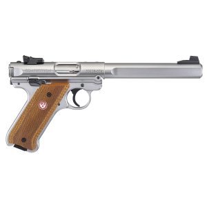 Ruger 40112 Mark IV Competition 22 LR 10+1 6.88 in Satin Stainless Slab Sided Bull Barrel, Satin Stainless Optic Ready/Serrated Slide, Receiver, Checkered Laminate w/ Grip, Right Hand, Pistol
