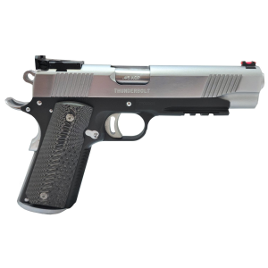 Global Defense GDTBTT455G10 Thunderbolt 45 ACP 8+1 5 in Barrel, Matte Black Steel Frame, Matte Chrome Steel Slide w/Front Serrations, Checkered Gray G10 Grip, Manual Safety, Pistol