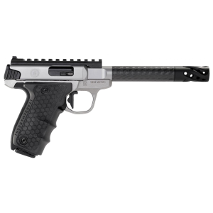 Smith & Wesson 12080 Performance Center SW22 Victory Target Full Size Frame 22 LR, 10+1 6 in Black Carbon Fiber Target w/Custom Muzzle Barrel, Satin Stainless Serrated Slide & Frame, Black Tandemkross Grip, Picatinny Rail, Thumb Safety, Pistol