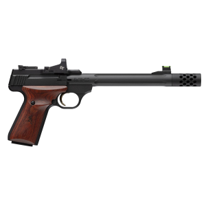 Browning 051593490 Buckmark Hunter w/Optic 22 LR 10+1 7.65 Matte Blued Steel Threaded Barrel, Matte Black Slide, Rosewood Laminate w/Gold Buckmark Grip, Crimson Trace Red Dot, Rimfire Pistol