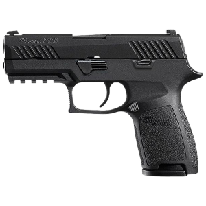 Sig Sauer 320C45BSS P320 Compact Frame 45 ACP 9+1, 3.90 in Black Carbon Steel Barrel, Black Nitron Serrated Stainless Steel Slide, Black Stainless Steel Frame w/Picatinny Rail, Black Polymer Grip, No Safety, Right Hand, Pistol