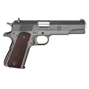 Springfield Armory PBD9108L 1911 Mil-Spec Defender Legacy 45 ACP 7+1 5 in Satin Stainless Match Grade Barrel, Black Parkerized Serrated Carbon Steel Slide & Frame w/Beavertail, Checkered Wood Grip, Pistol
