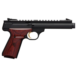 Browning 051527490 Buck Mark Field Target SR 22 LR 10+1 5.50 in Black Threaded Bull Barrel, Matte Black Aluminum Frame, Picatinny Rail Receiver, Laminate Cocobolo Target Grip, Pistol